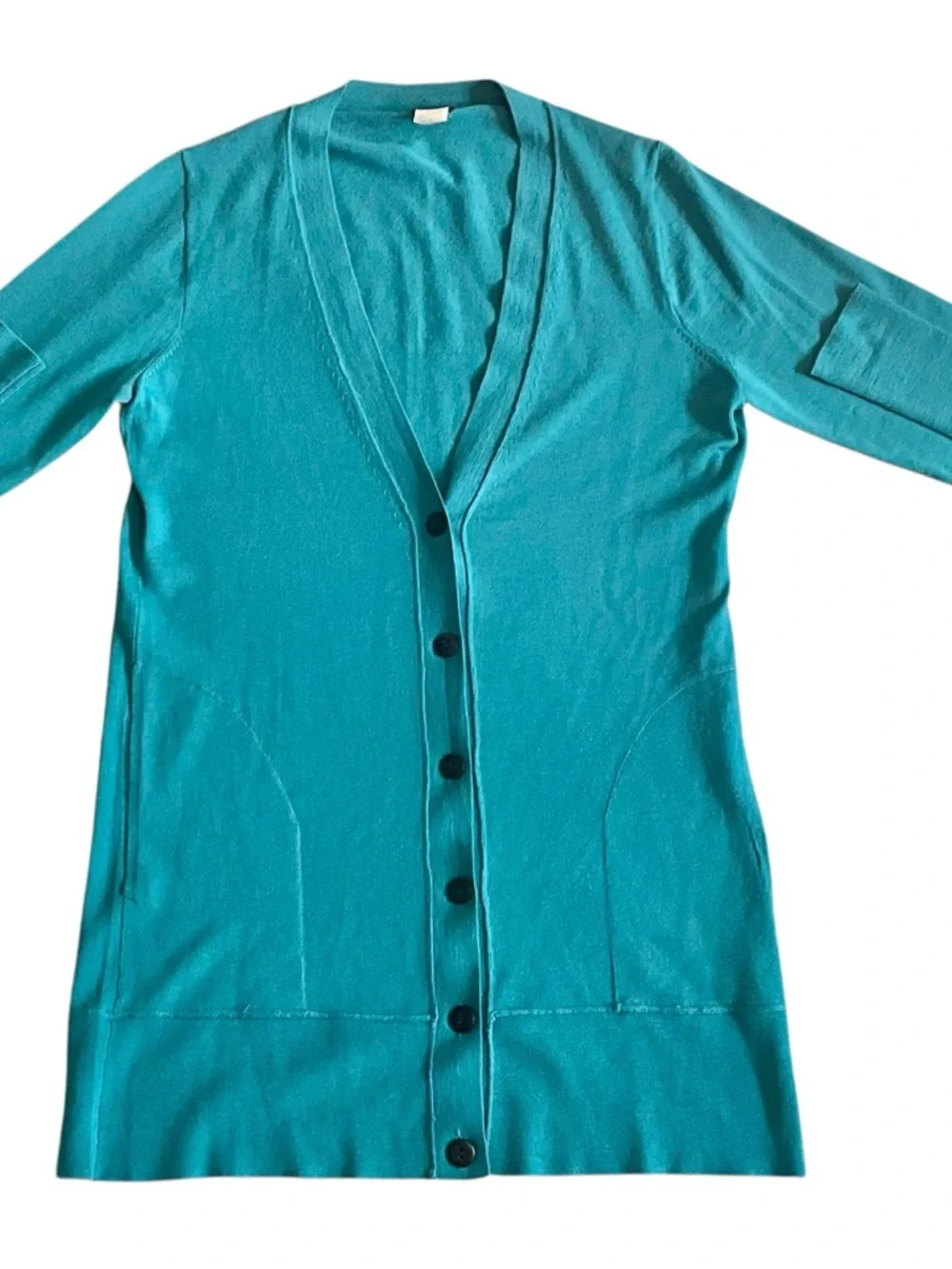 J. Crew VNTG 100% Merino Wool 2010 Teal V-Neck Button Cardigan Sweater